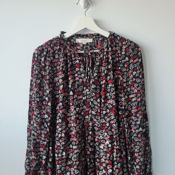 Loft women's Heart print Tie Neck Swing Dress size M long sleeve mini - Picture 3 of 8